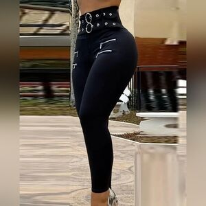 High waist Grommet Belt leggings